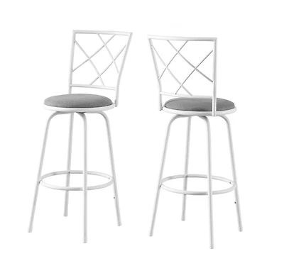 Monarch Specialties Tabouret De Bar, Lot De 2, Pivotant, Hauteur Bar, Métal, En Tissu, Blanc, Gris, Contemporain, Moderne