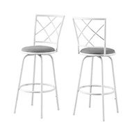 Monarch Specialties Tabouret De Bar, Lot De 2, Pivotant, Hauteur Bar, Métal, En Tissu, Blanc, Gris, Contemporain, Moderne