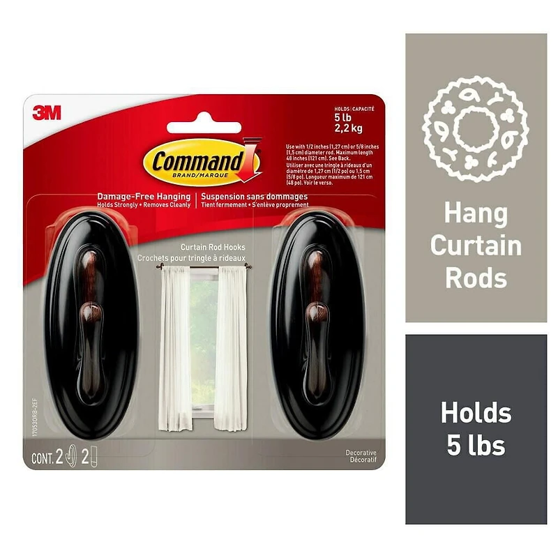 Command™ Curtain Rod Hooks, 17053ORB-2EF
