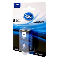 Great Value 9 V 6LR61 Alkaline Battery 1-Pack, 5-year storage life, Long lasting power guarantee