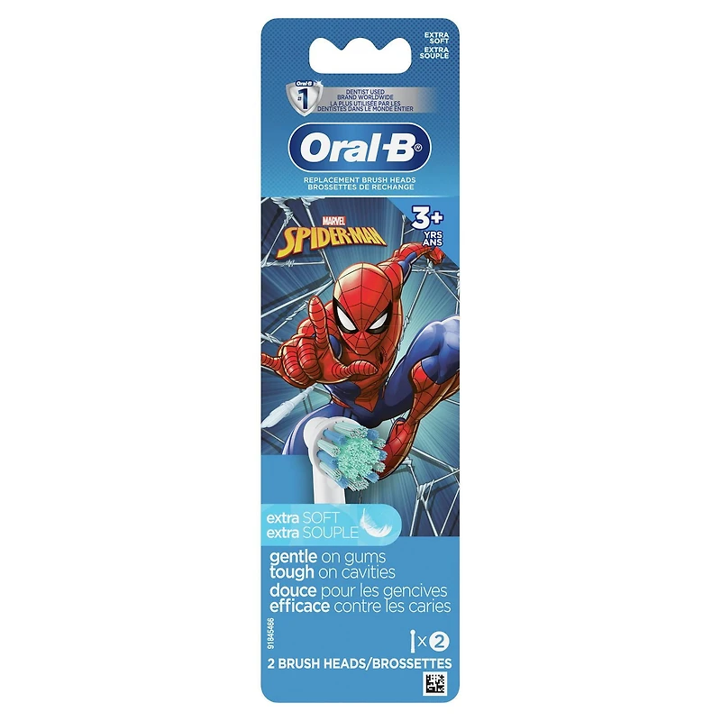 Oral-B Kids Extra Soft Replacement Brush Heads featuring Marvel's Spiderman, 2 count