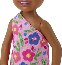 Barbie Poupée Chelsea, brunette, robe à imprimé floral, 3+ ans