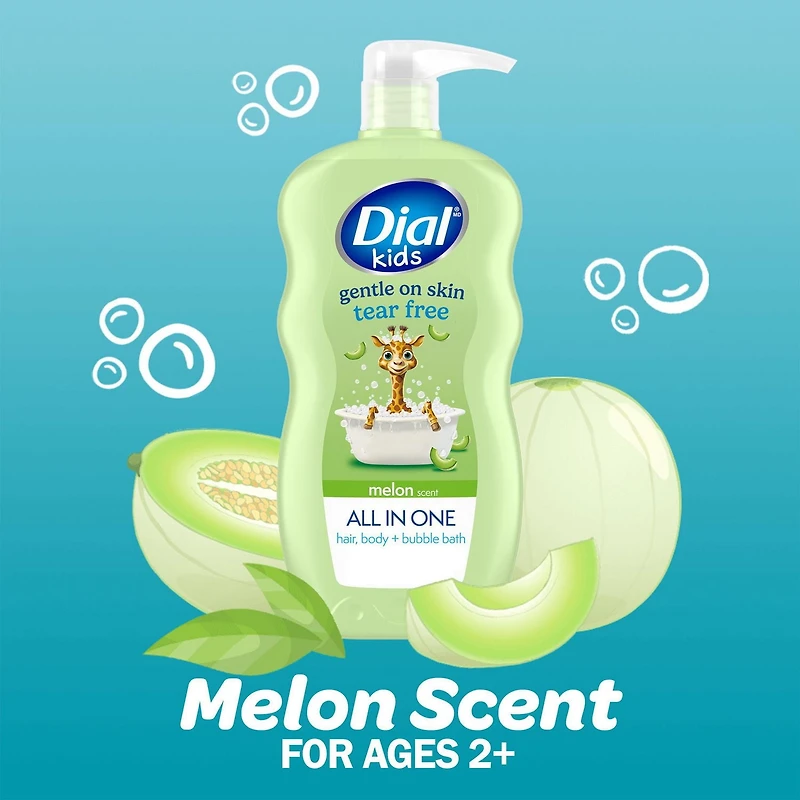 Dial Kids All in One, Hair, Body + Bubble Bath, Melon, 709ml, 1 count, 709 mL
