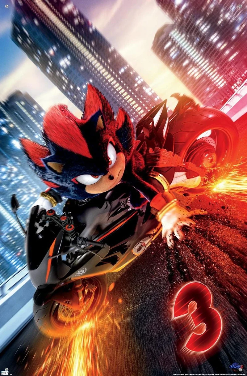 Sonic the Hedgehog 3 - Shadow Motorcycle One Sheet Wall Poster, 14.725" x 22.375" Framed