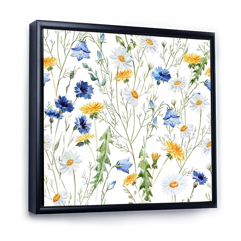 Designart Wildflowers Chamomile and Clover Bell II FLOAT FRAME WALL ART