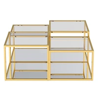 Table de Basse Multi-Niveaux Contemporaine en Métal et Verre, Jeu de 4 - Or