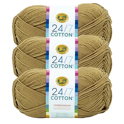 Lion Brand 24/7 Cotton® Yarn #4 Medium/Worsted Cotton Yarn 100g/170m 3-Pack