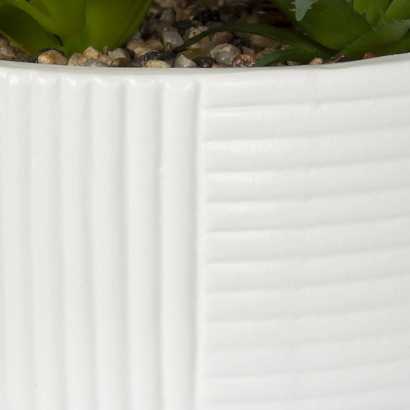 DesignOvation 6.25"H Tabletop Artificial Succulents in White Ribbed Pot