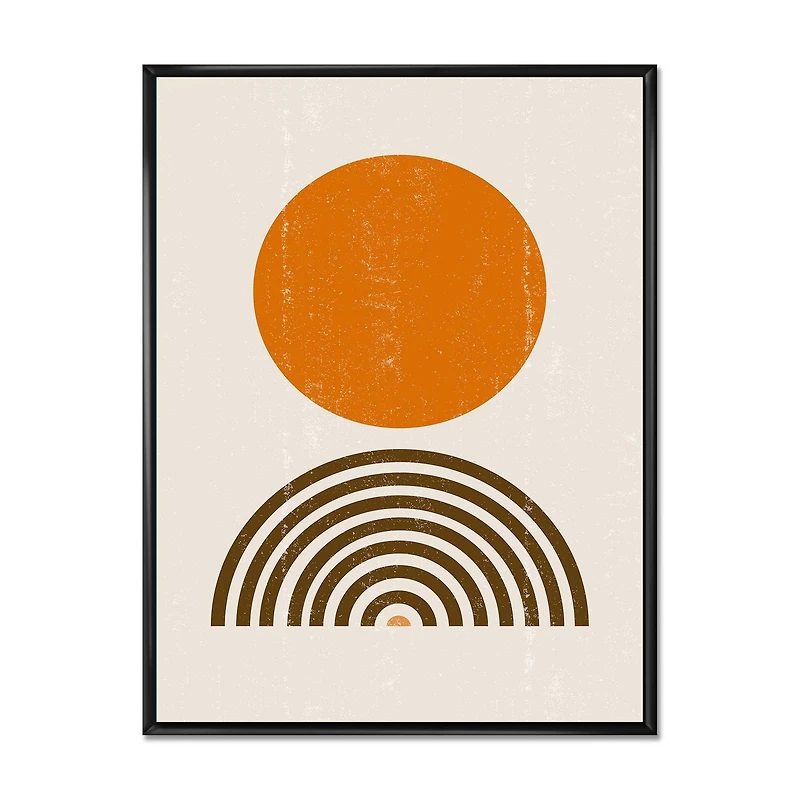 Designart Abstract Minimal Orange Sun and Rainbow I FLOAT FRAME WALL ART