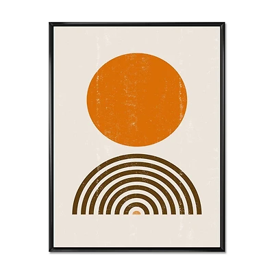 Designart Abstract Minimal Orange Sun and Rainbow I FLOAT FRAME WALL ART
