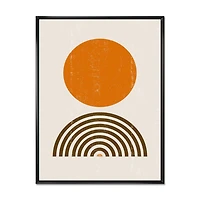 Designart Abstract Minimal Orange Sun and Rainbow I FLOAT FRAME WALL ART