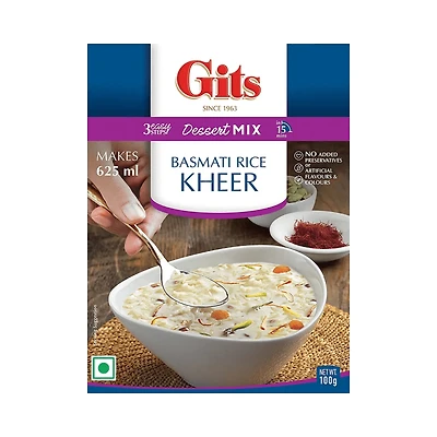 RICE DESSERT MIX, Looking for a delicious and easy to make dessert? Look no further than Gits Instant Mix Basmati Rice Kheer! Made with real basmati rice, this mix is perfect for making a traditional Indian rice pudding. Simply add milk and sugar to the mix and you'll have a creamy and delicious dessert in no time.