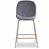 Tabouret en velours Take Me Home avec pieds dorés, lot de 2 tabourets confortables en velours avec repose-pieds pour cuisines, bars et espaces contemporains