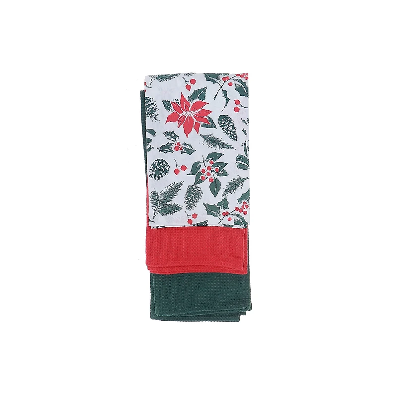 Kitchen Towel (Set Of 3 Pcs) (Mistletoe Poinsettia)