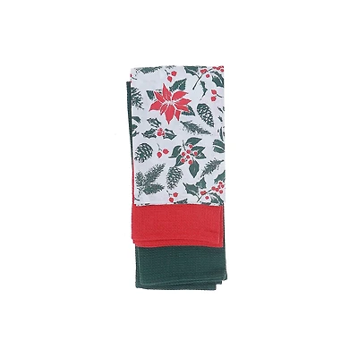 Kitchen Towel (Set Of 3 Pcs) (Mistletoe Poinsettia)