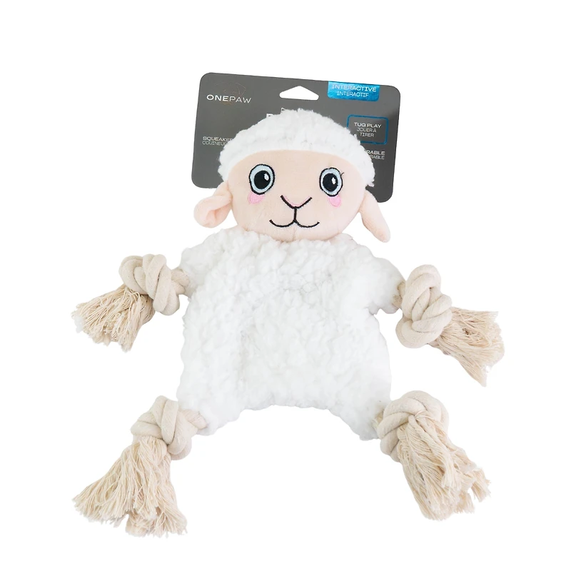 One Paw, Lamb Rope Dog Toy with Squeaker and Durable Stitching