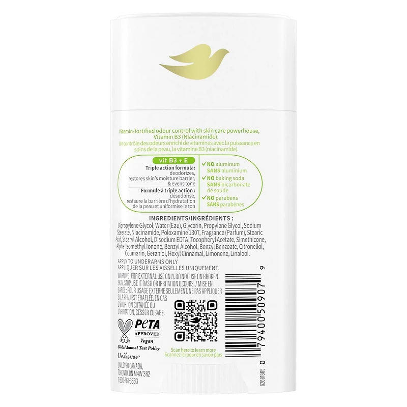 Dove Vitamin Care+ Cucumber & Melon Scent Aluminum-Free Deodorant Stick, 72h Breathable Odour Protection, 74g