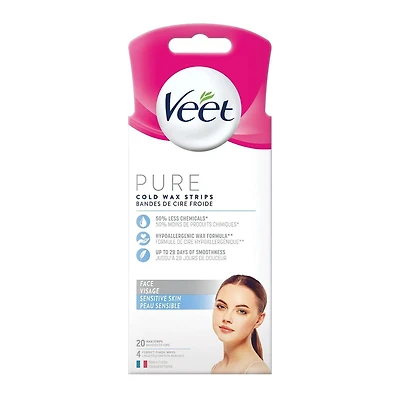 VEET® PURE Bandes de Cire à Froid pour le Visage, Peau Sensible