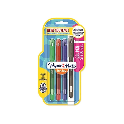 Paper Mate InkJoy Stylo à encre gel pointe moyenne 0,7 mm, Paq. de 4 4 pièces