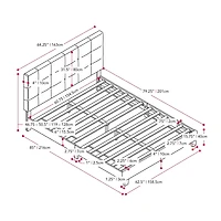 CorLiving Ellery Fabric Upholstered Adult Queen Bed Frame with Slats and Tufted Headboard - No Box Spring Required