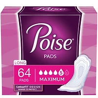 Poise Incontinence Pads for Women, 5 Drop, Maximum Absorbency, Long, 64Ct, 64 Pads