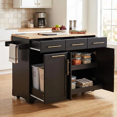 Chariot de cuisine Homy Casa avec tiroirs, plan de travail pliable et station de charge - Noir