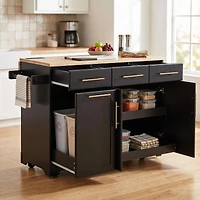 Chariot de cuisine Homy Casa avec tiroirs, plan de travail pliable et station de charge - Noir