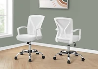 Monarch Specialties Office Chair, Adjustable Height, Swivel, Ergonomic, Armrests, Computer Desk, Work, Metal, Fabric, White, Chrome, Contemporary, Modern