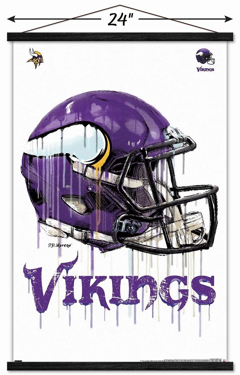 NFL Minnesota Vikings - Drip Helmet 20 Wall Poster, 22.375" x 34" Framed