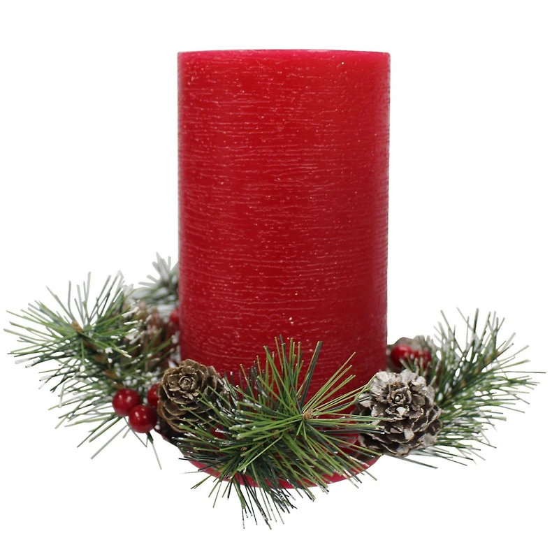 6" Ensemble de bougies pilier à DEL rouge entourées d'une couronne