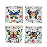 IH Casa Decor Carré En Bois Blocks Papillon Asstd - Ensemble De 4