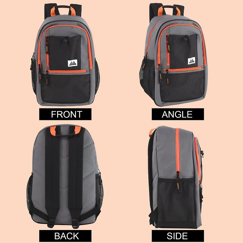 Trail Maker Multi-Pocket Backpack with Front Mesh Zipper Pocket, Side Mesh Pockets, Padded Laptop Pocket, Rubber Grip Handle & Reflective Trim for Travel, Commute, School & Gym in Black & Neon Green