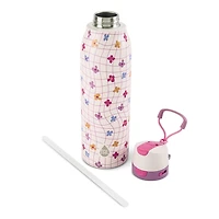 Gourde TAL 710 ml en acier inoxydable 2 en 1 avec paille et bouchon à pression, motif de marguerite