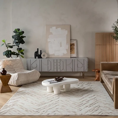 Tapis d'interieur exterieur abstrait Rug Branch Alfombra, beige creme, moderne - Salon, chambre, salle à manger et cuisine
