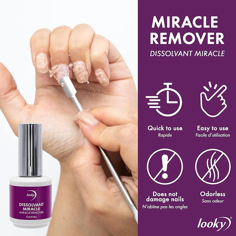 Looky Miracle Remover - Quick & Easy Gel Nail Polish Remover, No Soak, No Odor, Time-Saving Nail Care Solution - Removes Varnish in 5 Minutes - Gentle on Nails, Salon-Quality Finish, 15 ml/ 0.5 fl oz, Volume 15 ml