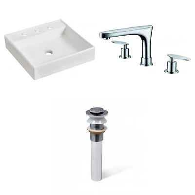 American Imaginations 17.5-in. W Above Counter White Bathroom Vessel Sink Set For 3H8-in. Center Faucet AI-33902