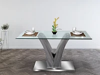 K-Living Shelly Ensemble de salle à manger 5 pièces avec plateau en verre trempé et table de base chromée avec chaises en velours bleu (1 table et 4 chaises)