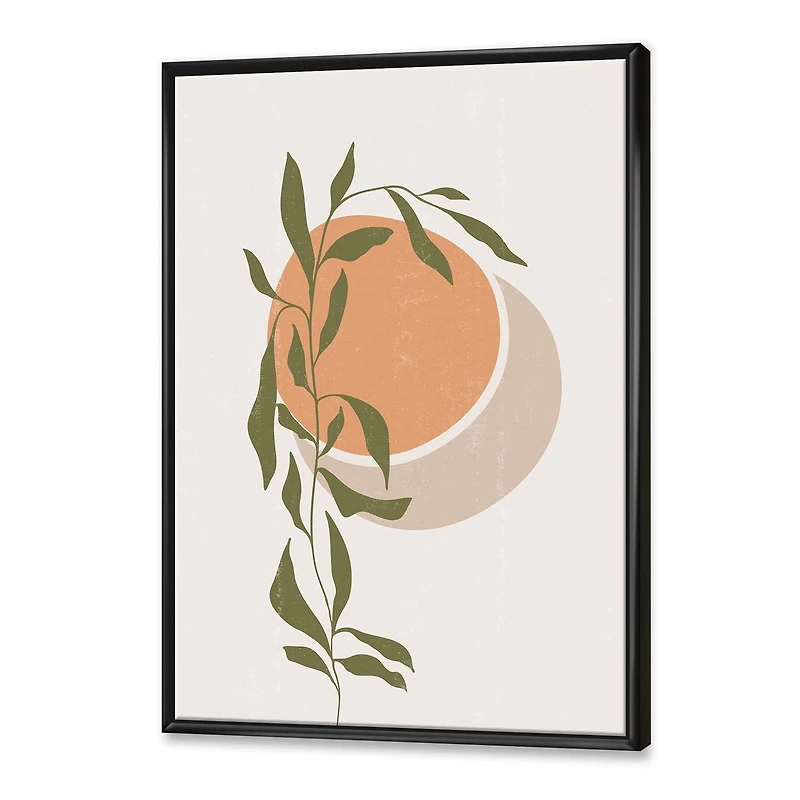 Designart Abstract Orange Sun and Moon With Tropical Leaf FLOAT FRAME WALL ART