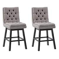 CorLiving Leilani Modern Tufted Indoor Counter Height Bar Stools with Back and Wood Legs - Set of 2