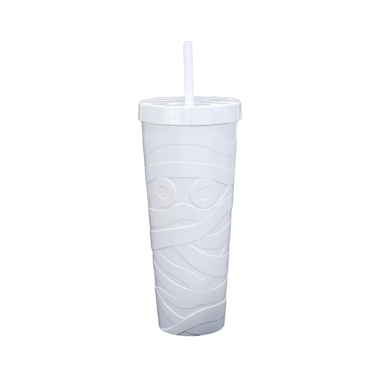 Way To Celebrate 27 oz White Acrylic Mummy Tumbler, CELEBRATE PL SIPPER WHITE MUMMY