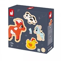 Janod 4 Wooden 2 to 5 Pieces-Farm Animal-Themed Puzzles-Children’s Toys-Educational Games-Early-Learning Toys-18 Months +