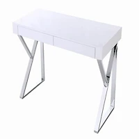 Bureau Beren en blanc, bureau blanc, bureau en MDF, bureau en placage de bois, pieds en acier inoxydable, bureau rectangulaire, pieds en acier inoxydable triangulaire, bureau