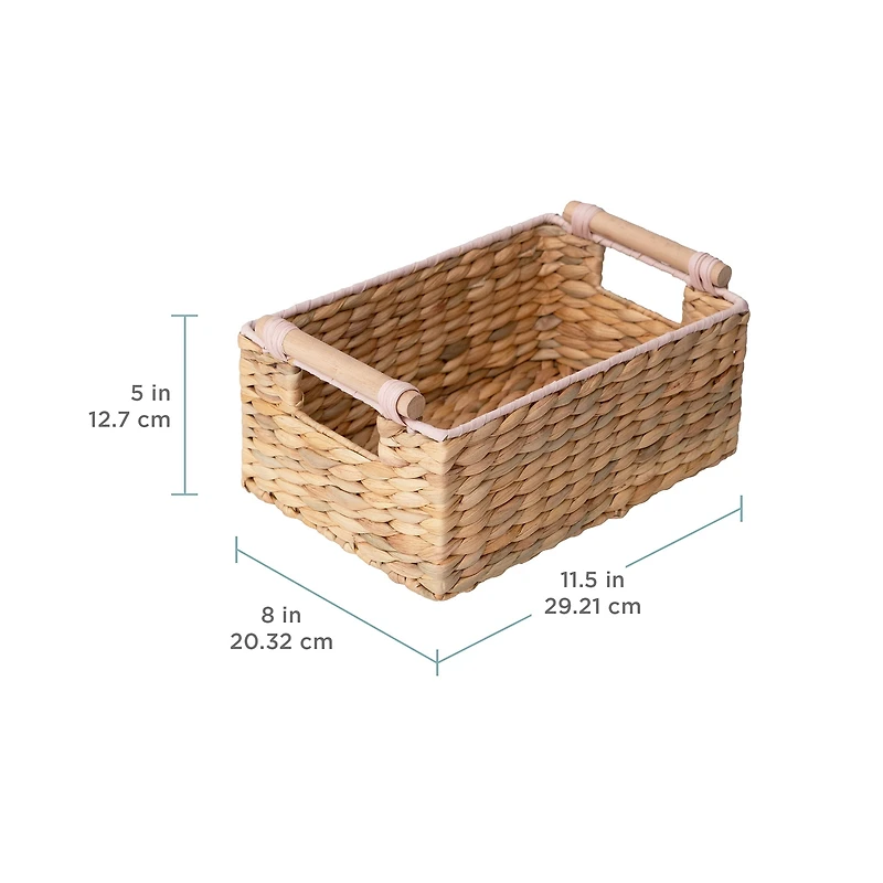 Zenna Home Woven Water Hyacinth Rectangular Decorative Storage Basket, Natural Finish