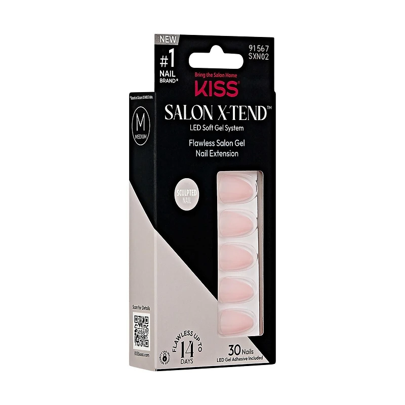 KISS Salon X-Tend LED gel doux, Gloria, Moyen Amande, 30u. Seamless Underlash