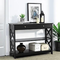 FullFurnique Versatile Entryway Table with 1 Drawer and 2 Open Shelves, Black