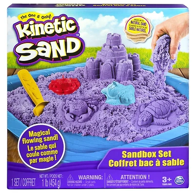 Kinetic Sand, coffret Bac à sable avec 454 g (1 lb) de sable Kinetic Sand violet et 3 moules, à partir de 3 ans