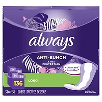 Always Anti-Bunch Xtra Protection Daily Liners, Long Length, Unscented
