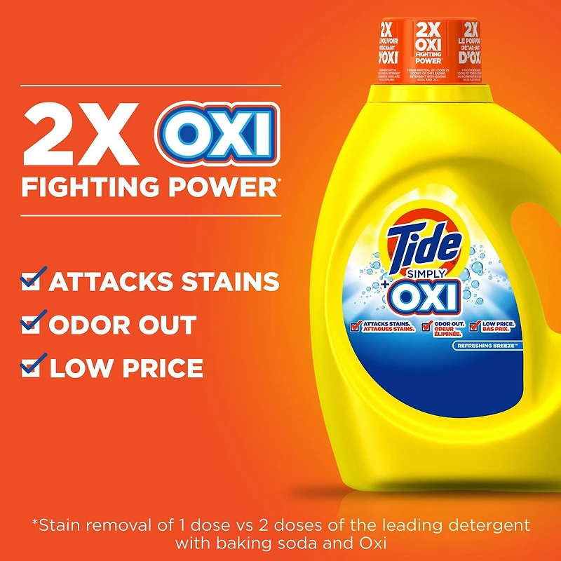 Tide Simply Plus Oxi Liquid Laundry Detergent, Refreshing Breeze