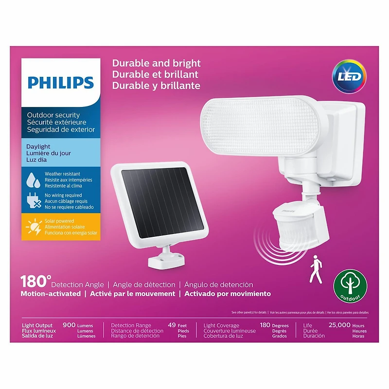 Philips Projecteur double a l'energie solaire avec DEL et detecteur de mouvement de 180° Philips Solar LED exterieur