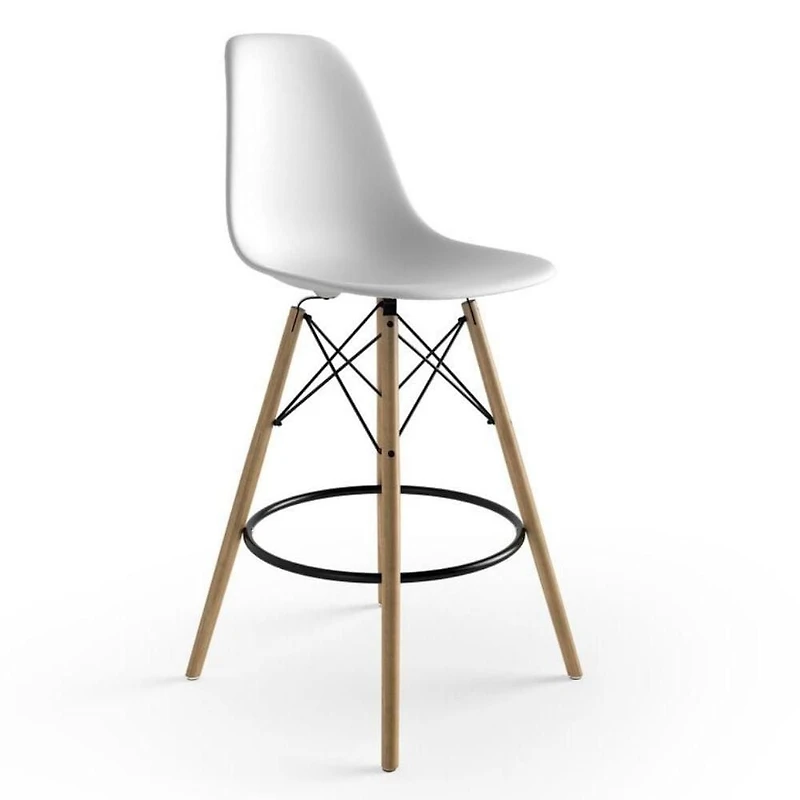 Eames Counter Stool  in Black with Natural wood legs, Counter Stool for Kitchen Island 26"H set of 2